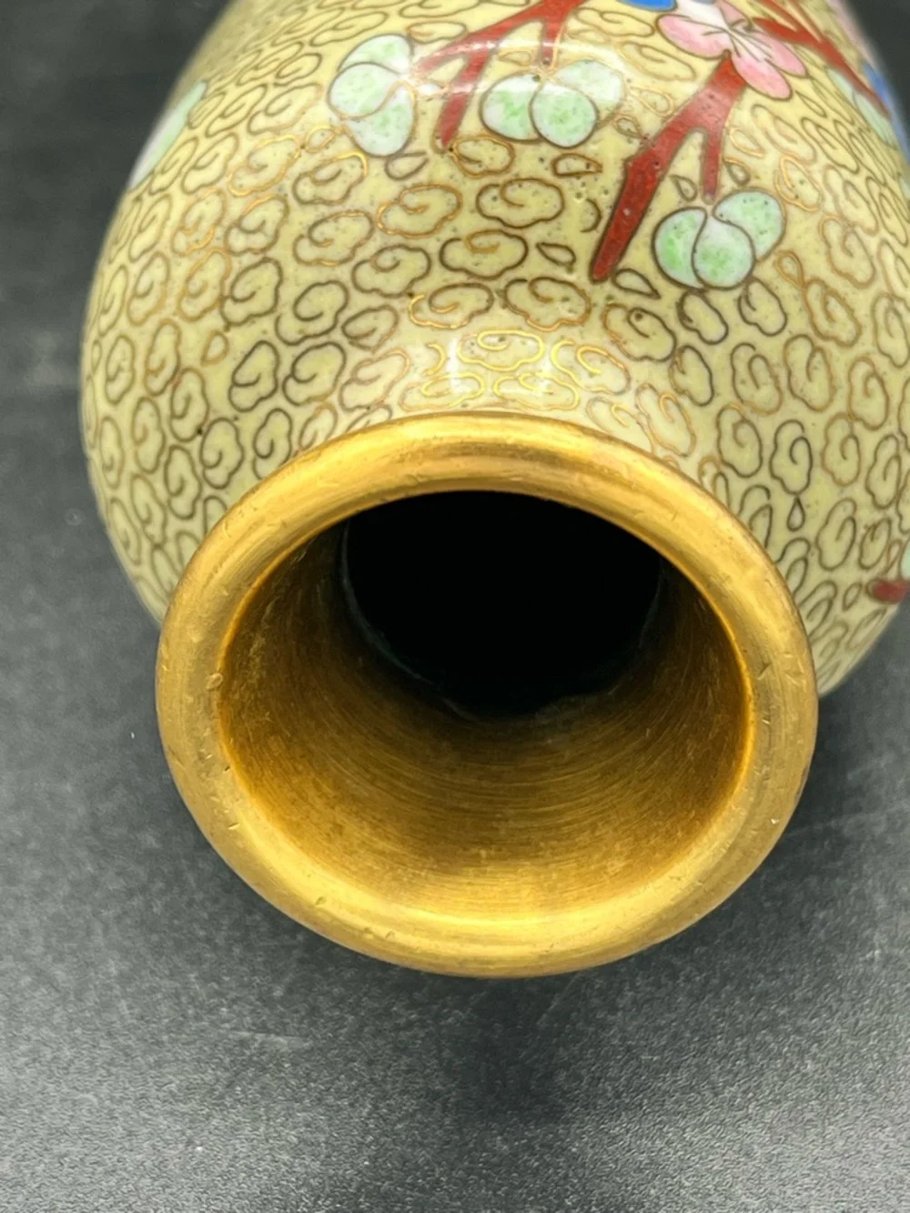 Vintage Asian Oriental Cloisonne Enameled Vase Floral bird, 4” - Picture 6 of 12